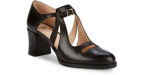 Fendi Chameleon Leather Mary Jane Pumps in Black 